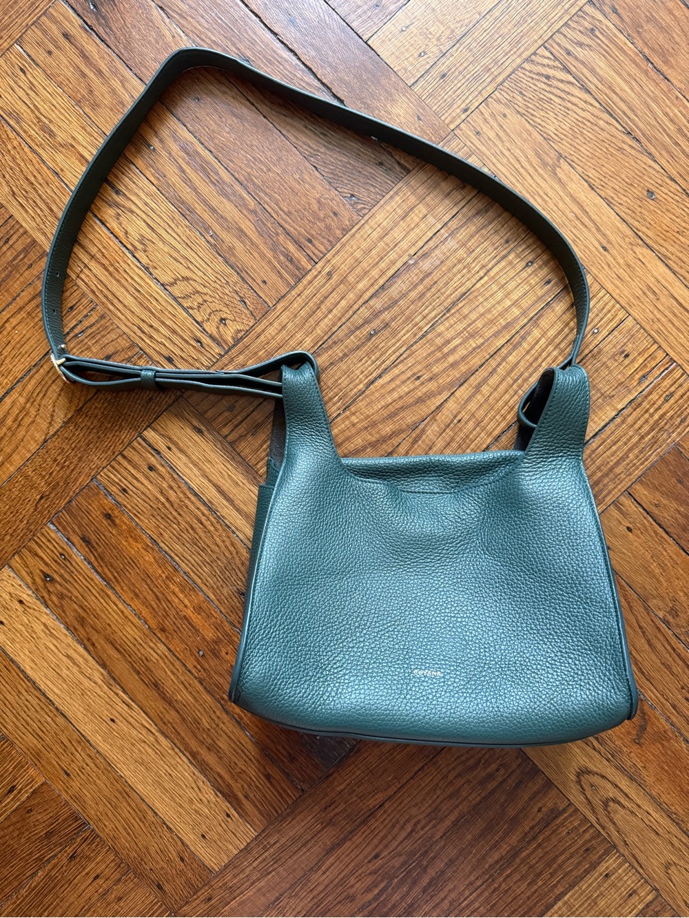 Cuyana RARE Bottle Green Double Loop Pebbled Leather Bag, Excellent Condition